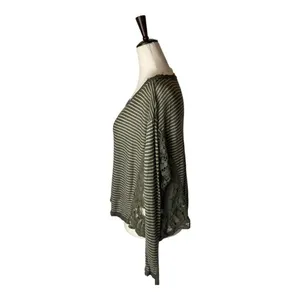 Free People Olive Green Stripe Crochet Sides Linen Blend Long Sleeve Top Size XS thumbnail 6