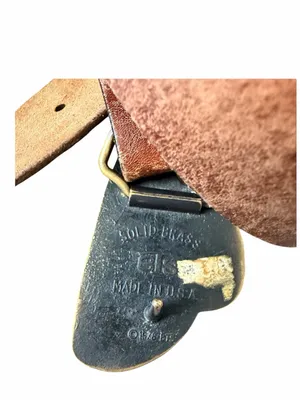 Vintage 70s leather brass buckle belt medium thumbnail 4