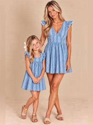 Peyton & Parker Chambray Floral Embroidered Flutter Sleeve Mini Dress Small thumbnail 12