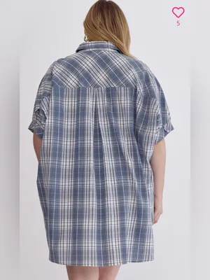New!Entro Boutique Plaid collared button half sleeve mini dress Size 2X thumbnail 6