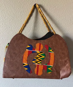 Brown tote with kente accent thumbnail 1