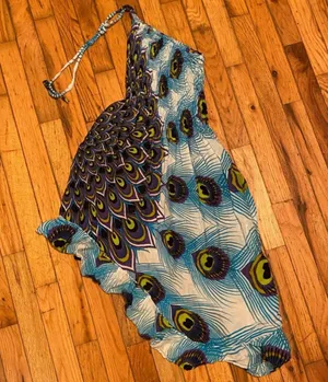 Fab Vibrant Peacock Sleeveless | Strapless Asymmetrical Maxi Dress thumbnail 1