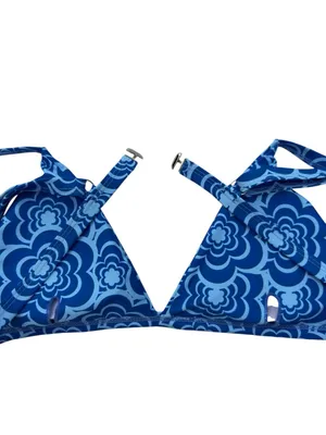 Blue Retro Floral Cheeky Bikini Set XL High Leg Triangle Swimwear Y2K Boho Beach thumbnail 14