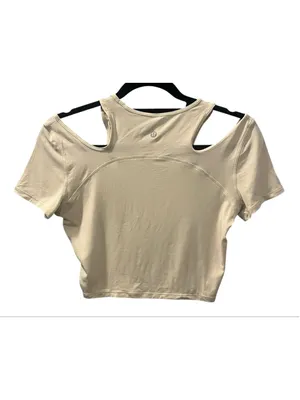 NWT Lululemon Shoulder Cut-Out Yoga T-Shirt Silk Bone Off White Crop Size 4 thumbnail 2