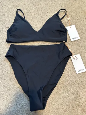 NWT Quince V Neck High leg bikini set black small thumbnail 2