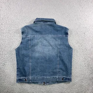 Vintage Denim‎ Vest Women L Blue Full Zip Collared Retro Grunge Western Hippie thumbnail 2