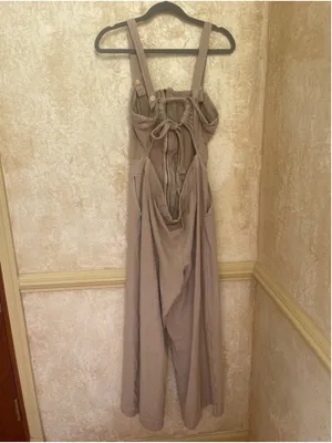 Free People Call On Me Tan Linen Blend Zip Front Wide Leg Jumpsuit Size XL thumbnail 12