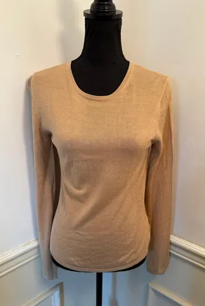 Vintage City Silk Knitwear Long Sleeve Crew Neck Top Camel Tan Luxury Minimalist thumbnail 1