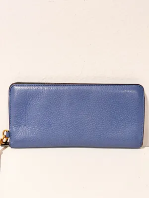 Tory Burch Blue Pebbled Leather Robinson Wallet Snap Button thumbnail 4
