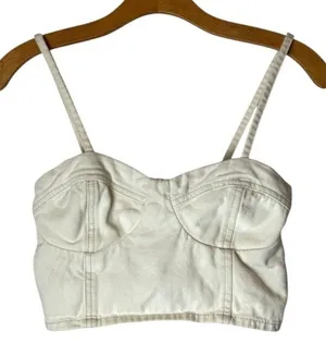 Farm Rio‎ Shirt Women XS Ivory Polka Dot Cotton Bustier Cropped Tank Top thumbnail 1