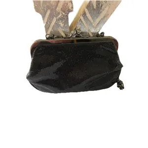 EXPRESS Black Sparkling‎ Chain Strap Kiss-lock Evening Bag Clutch Sequined thumbnail 2