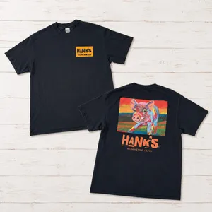 Gildan Hanks Grille and Bar McGaheysville VA Pig Graphic T-Shirt Black Medium thumbnail 1