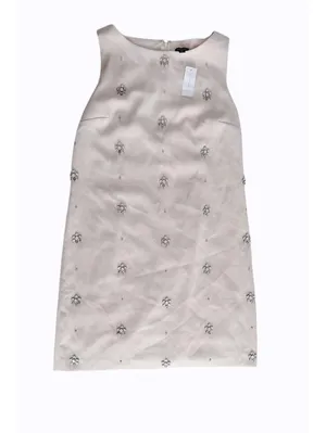 (RFB1) Ann Taylor Women's Beige Jeweled Sleeveless Shift Dress Size 12 Spring thumbnail 2