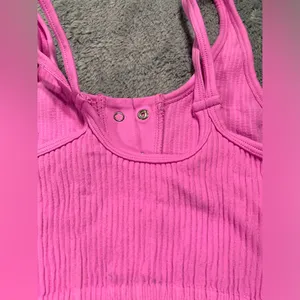 Aerie Pink Ribbed Button-Up Crop Top XS thumbnail 6