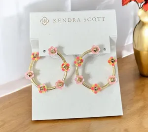 NWT! Kendra Scott Deliah Gold Open Frame Hoops in Pink Mix thumbnail 1