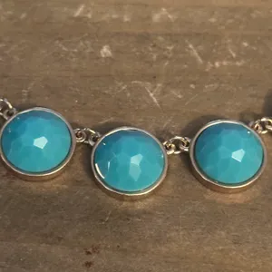 Gold tone turquoise link collar necklace thumbnail 2
