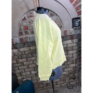 Christopher & Banks cardigan sweater ruffle hem heart button yellow thumbnail 6