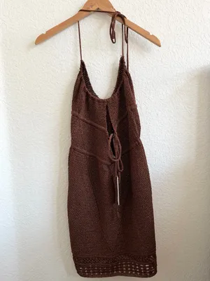 Outcast Braylee Brown knit Crochet Halter Mini Dress - Large L thumbnail 7