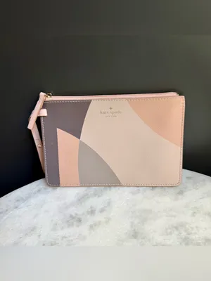 Kate Spade Zip Pouch Set of 2 - Geometric Leather Wristlet & Printed Clutch thumbnail 4