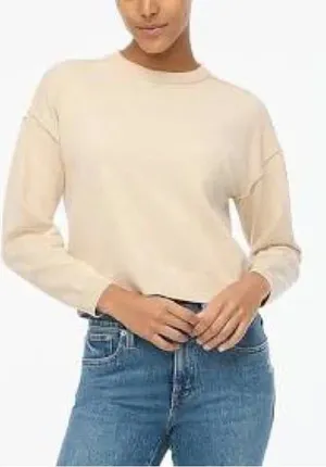 J. Crew Drop-shoulder oatmeal classic crew cotton boxy pullover sweater XL thumbnail 1