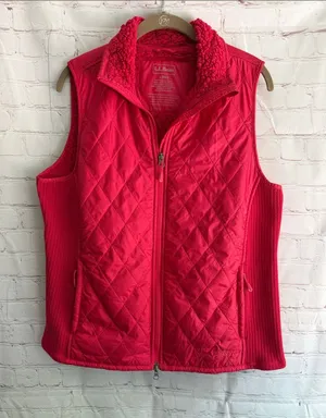 L.L. Bean Quilted Sherpa-Trim Vest in Pink Woman’s size Large thumbnail 1