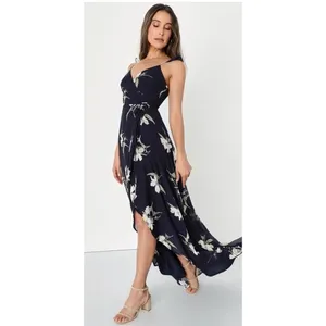 Lulus All Mine Navy Blue Floral Print High-Low‎ Wrap Dress M 65229 NWT thumbnail 5