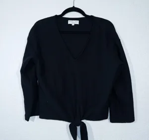 Madewell Texture & Thread Black Long-Sleeve Tie-Front Top Size Medium thumbnail 2