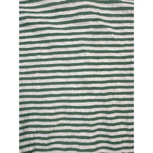Oak + Fort - Stripped Button Up Cropped Long Sleeve Tee in Green and White thumbnail 4