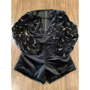 Bronx And Bronco black Maria Velvet V neck Romper Size Small thumbnail 11