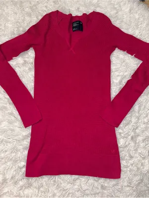 American Eagle dark pink waffle knit long sleeve stretchy top Y2K woman’s large thumbnail 4