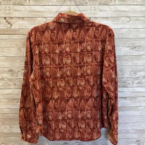 Woolrich Womens M Shirt Rust Leaf Print Micro Wale‎ Corduroy Button Front Cotton thumbnail 3