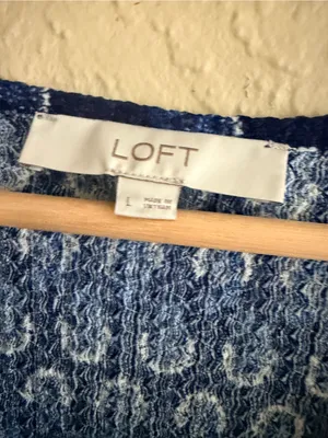LOFT Navy Blue Printed Peasant Top thumbnail 3