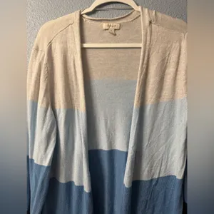 Style & Co. Striped Open Front Cardigan in gray and Blue Tones thumbnail 4