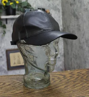 Aqua Vegan Leather Baseball Cap with Adjustable Buckle HT24944 Black thumbnail 1