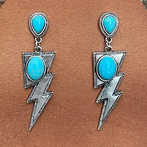 Lightning Bolt Drop Earrings with Turquoise Silver thumbnail 1