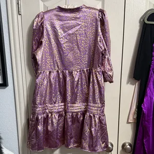 TCEC Metallic Purple Animal Print Puff Sleeve Babydoll Dress Western Boho Glam thumbnail 4