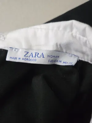 Zara Black Dress with Embroidered White Collar and Burgundy Ribbon Size M thumbnail 8