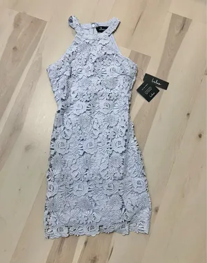Lulus NWT Women Small Powder Baby Blue Lace Mini Dress Romantic Dainty Coquette thumbnail 5