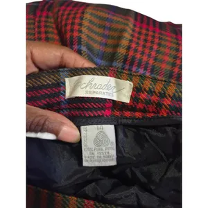 Vintage Schadder 100% Wool Tartan Plaid Pleated Midi Skirt Size 14 Red Green thumbnail 3