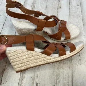 Cole Haan Crystal Espadrille Wedge Sandal Brown Leather NEW Size 8 thumbnail 4