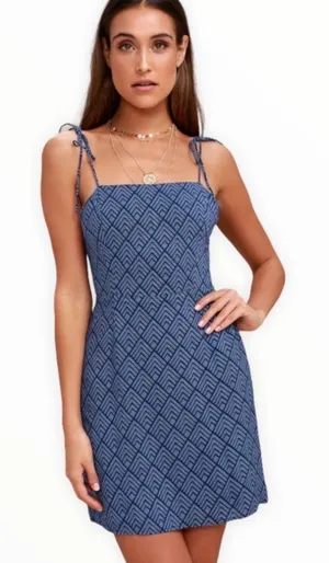 NWOT Lulu's Cambria Blue Print Mini Dress thumbnail 1