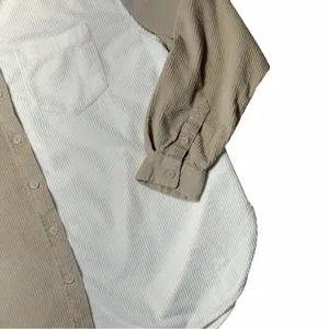 American Eagle Colorblock Corduroy Button Up Shirt Cream and Tan Womens M thumbnail 3