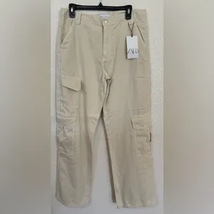 ZARA Wide Leg Cargo Pants in cream NWT thumbnail 2