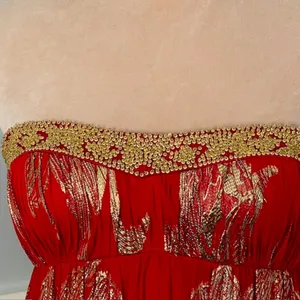 Aidan Mattox Beaded Silk Strapless Ball Gown Red & Gold Prom Party 4 thumbnail 4