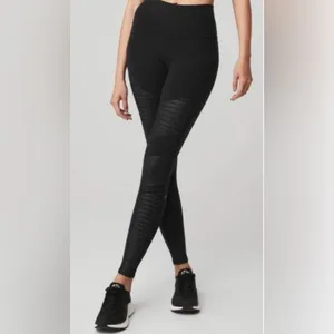 Alo Yoga Women's Black High Waisted Moto Legging Pants Medium Athleisure Yoga thumbnail 5
