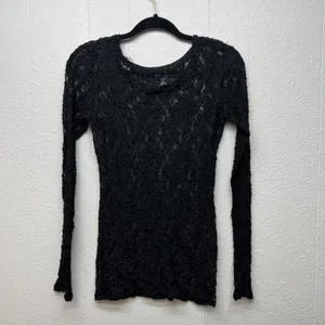 Womens Y2K Lace Sheer Open Knit Fairy Grunge Fitted Top XS Witchy Whimsigoth thumbnail 6