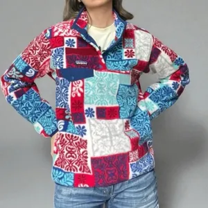 Patagonia Synchilla Snap-T Fleece Pullover XXS Patchwork Print Red Blue Vintage thumbnail 1