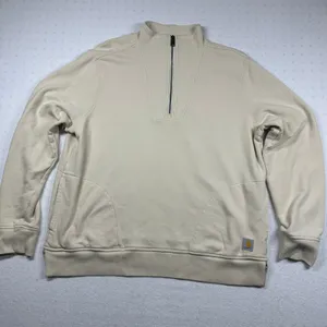 Carhartt Women’s Relaxed Fit Quarter Zip Sweatshirt L Beige Tencel thumbnail 1