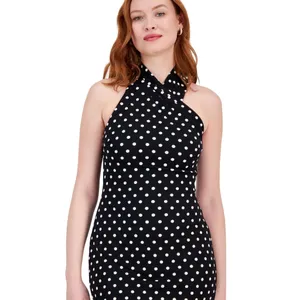 NWT RACHEL by Rachel Roy Polka Dot Harland Printed Halter Dress Black / White M thumbnail 3