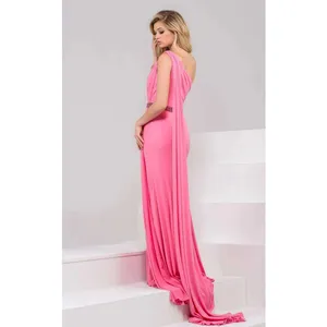 Jovani 40932 one shoulder ruched Greek goddess prom formal dress hot pink NEW 4 thumbnail 5